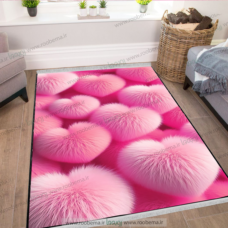 فرشینه دخترانه طرح قلب قلبی صورتی سه بعدی FM-1382